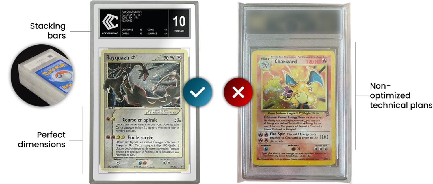 Comparison of card grading slab dimensions