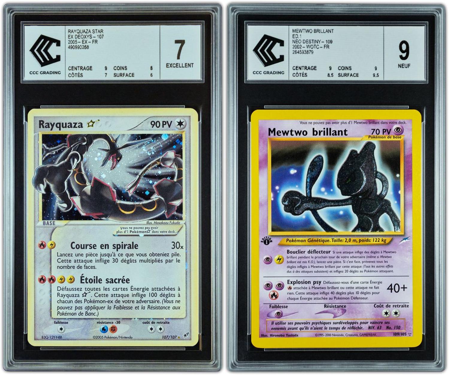 Rayquaza STAR ex Deoxys 107 et Mewtwo brillant Ed.1